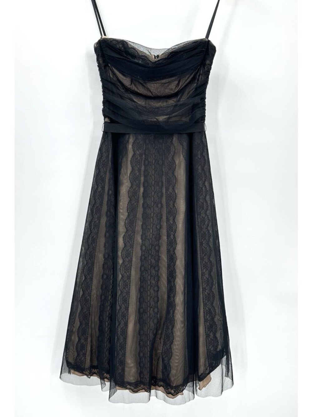 BCBG MAX AZRIA black lace midi dress XS formal wedding guest vintage inspired - Picture 2 of 10